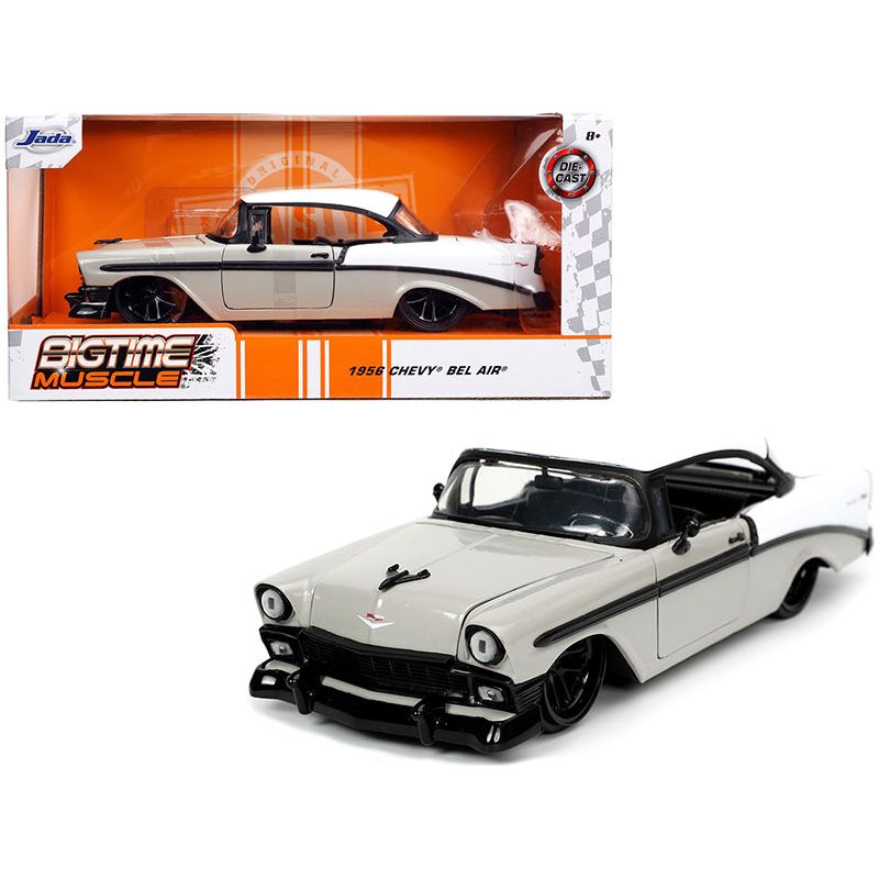 1956 Chevrolet Bel Air Gray and White "Bigtime Muscle" 1/24 Diecast Model Car by Jada-Jada-ModelCars.com
