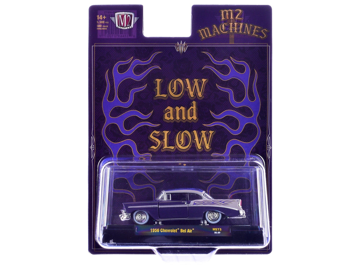 1956 Chevrolet Bel Air "Low and Slow" Purple Two-Tone with Graphics Limited Edition to 5500 pieces Worldwide 1/64 Diecast Model Car by M2 Machines-M2-ModelCars.com