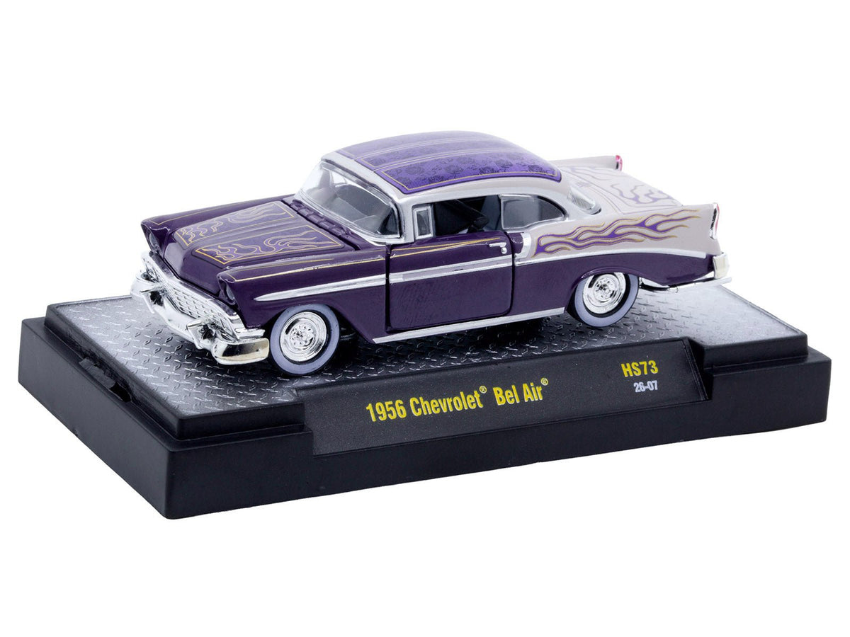 1956 Chevrolet Bel Air "Low and Slow" Purple Two-Tone with Graphics Limited Edition to 5500 pieces Worldwide 1/64 Diecast Model Car by M2 Machines-M2-ModelCars.com