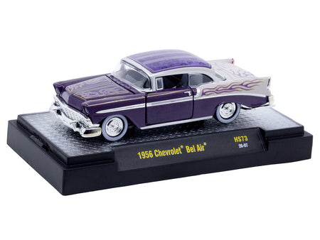 1956 Chevrolet Bel Air "Low and Slow" Purple Two-Tone with Graphics Limited Edition to 5500 pieces Worldwide 1/64 Diecast Model Car by M2 Machines-M2-ModelCars.com