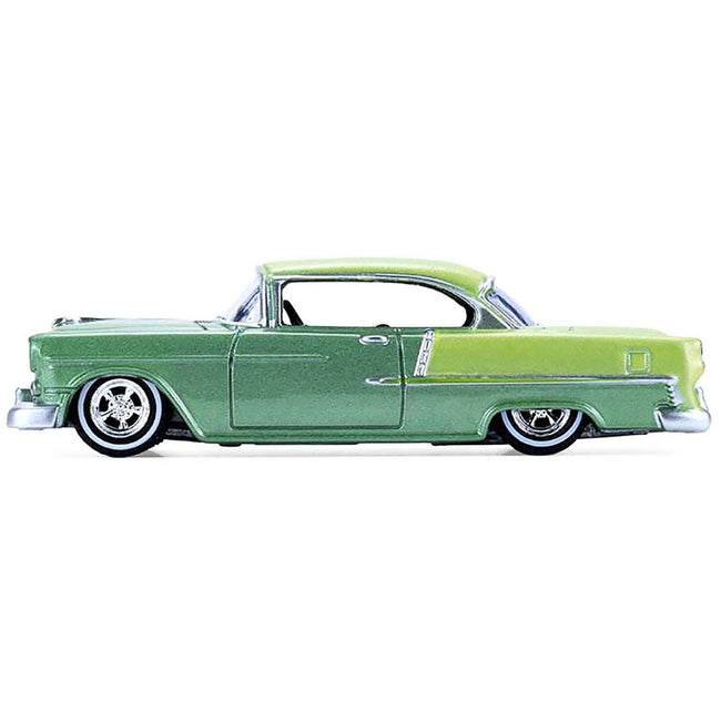 1956 Chevrolet Bel Air Lowrider Laurel Green Metallic and Crocus Yellow Two-Tone with Green Interior "California Lowriders" Series 7 1/64 Diecast Model Car by Greenlight-Greenlight-ModelCars.com