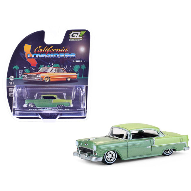 1956 Chevrolet Bel Air Lowrider Laurel Green Metallic and Crocus Yellow Two-Tone with Green Interior "California Lowriders" Series 7 1/64 Diecast Model Car by Greenlight-Greenlight-ModelCars.com