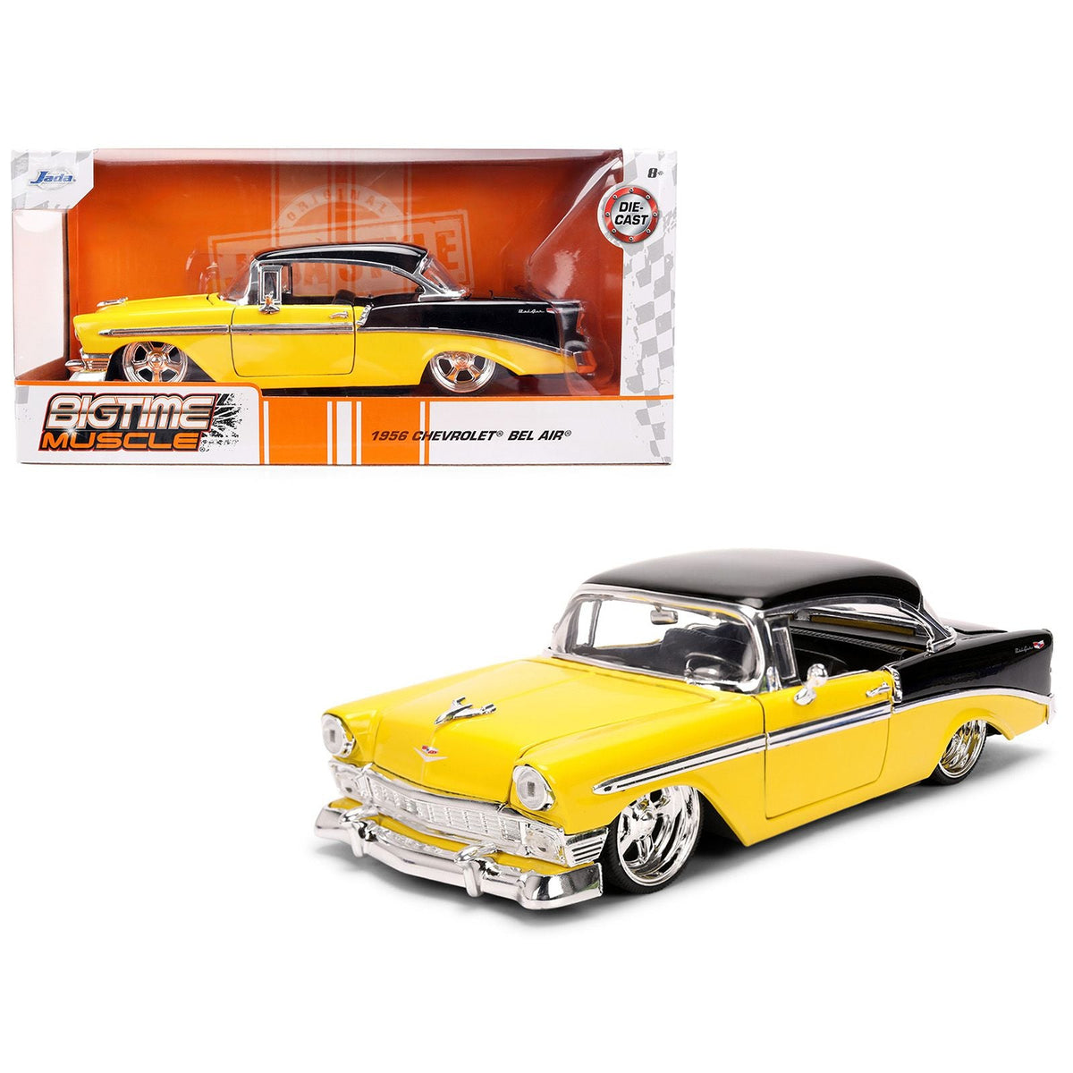 1956 Chevrolet Bel Air Yellow and Black "Bigtime Muscle" Series 1/24 Diecast Model Car by Jada-Jada-ModelCars.com