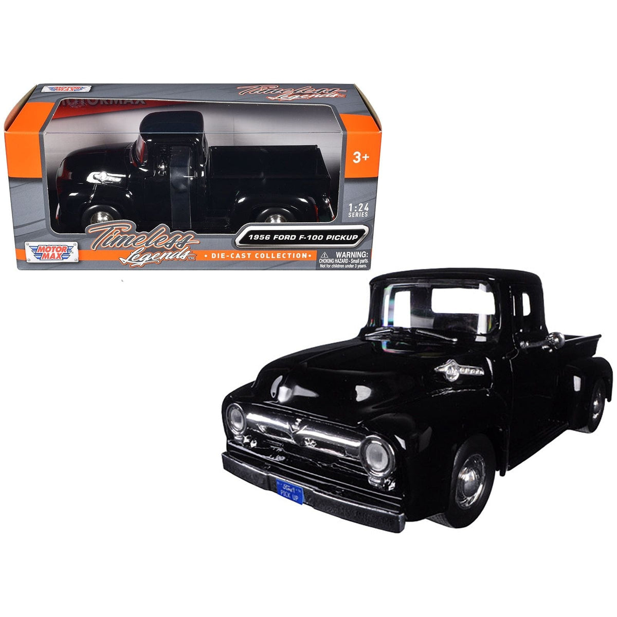 1956 Ford F-100 Pickup Truck Black 1/24 Diecast Model by Motormax-Motormax-ModelCars.com