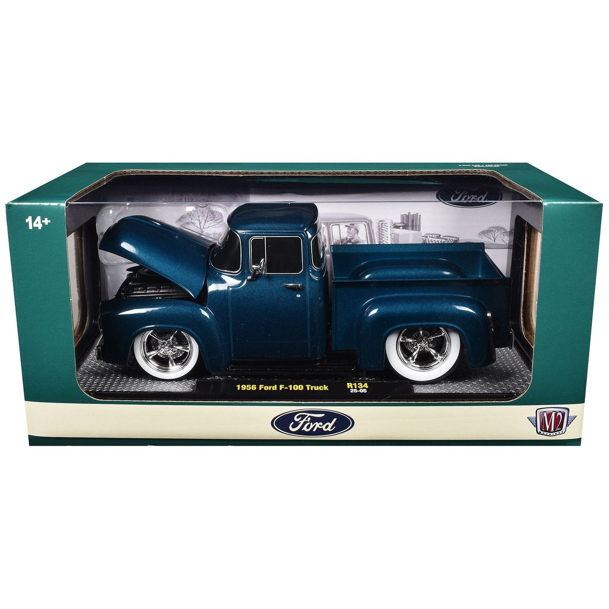1956 Ford F-100 Pickup Truck Blue Metallic Limited Edition to 6650 pieces Worldwide 1/24 Diecast Model Car by M2 Machines-M2-ModelCars.com