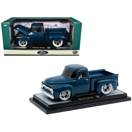 1956 Ford F-100 Pickup Truck Blue Metallic Limited Edition to 6650 pieces Worldwide 1/24 Diecast Model Car by M2 Machines-M2-ModelCars.com