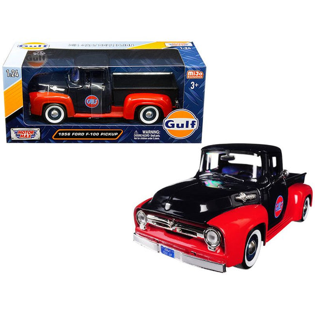 1956 Ford F - 100 Pickup Truck "Gulf" Dark Blue and Red 1/24 Diecast Model Car by Motormax - Motormax - ModelCars.com