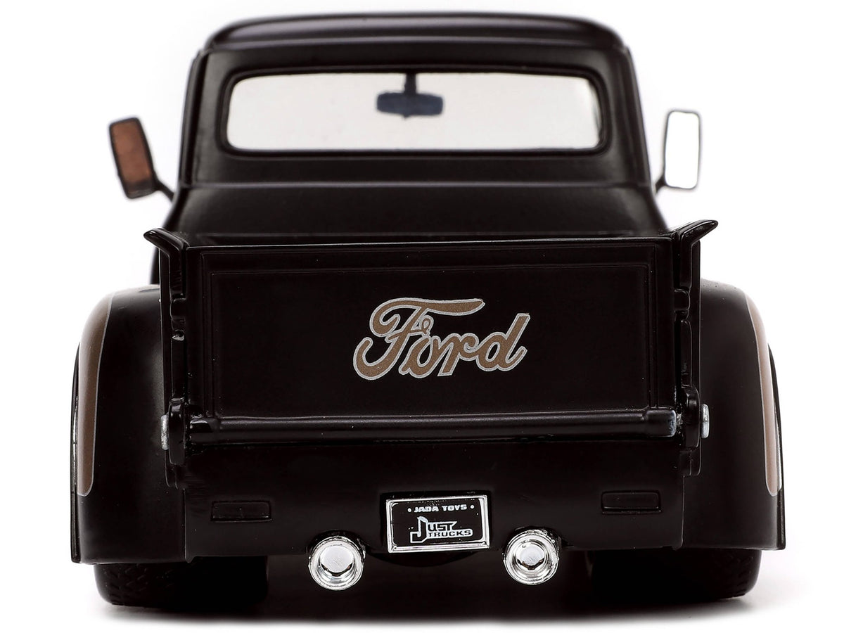 1956 Ford F-100 Pickup Truck Matt Black and Champagne with Flames with Extra Wheels "Just Trucks" Series 1/24 Diecast Model Car by Jada-Jada-ModelCars.com
