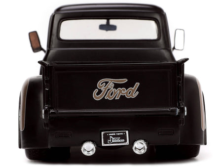 1956 Ford F-100 Pickup Truck Matt Black and Champagne with Flames with Extra Wheels "Just Trucks" Series 1/24 Diecast Model Car by Jada-Jada-ModelCars.com