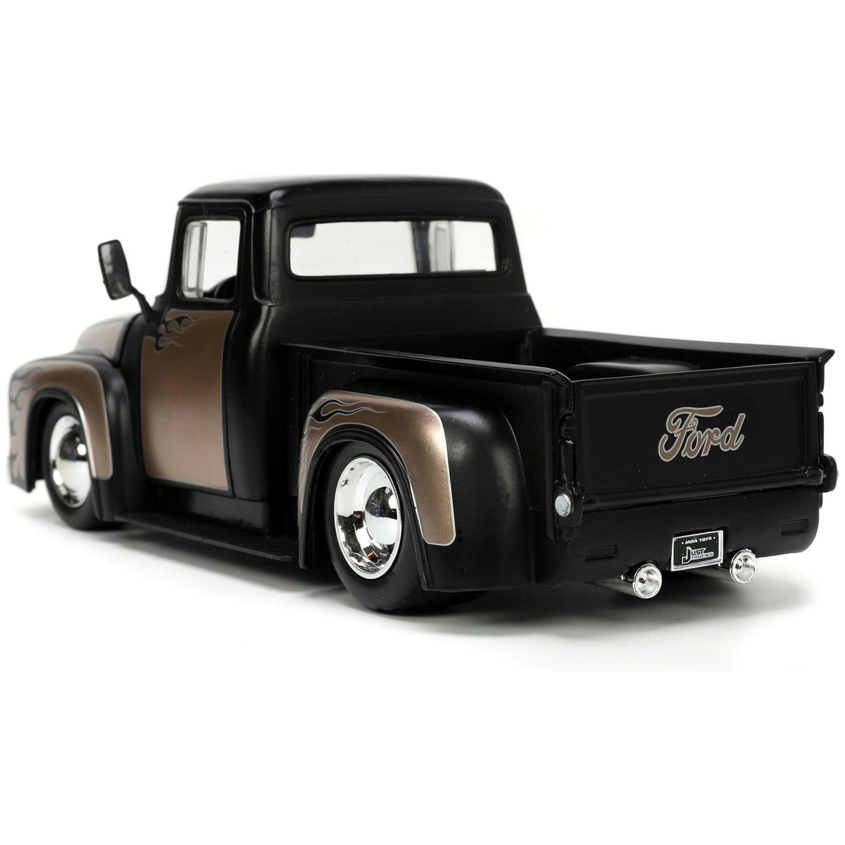 1956 Ford F - 100 Pickup Truck Matt Black and Champagne with Flames with Extra Wheels "Just Trucks" Series 1/24 Diecast Model Car by Jada - Jada - ModelCars.com