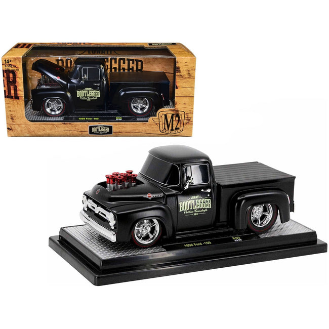 1956 Ford F - 100 Pickup Truck Matt Black "Lunati Bootlegger" Limited Edition to 6550 pieces Worldwide 1/24 Diecast Model Car by M2 Machines - M2 - ModelCars.com