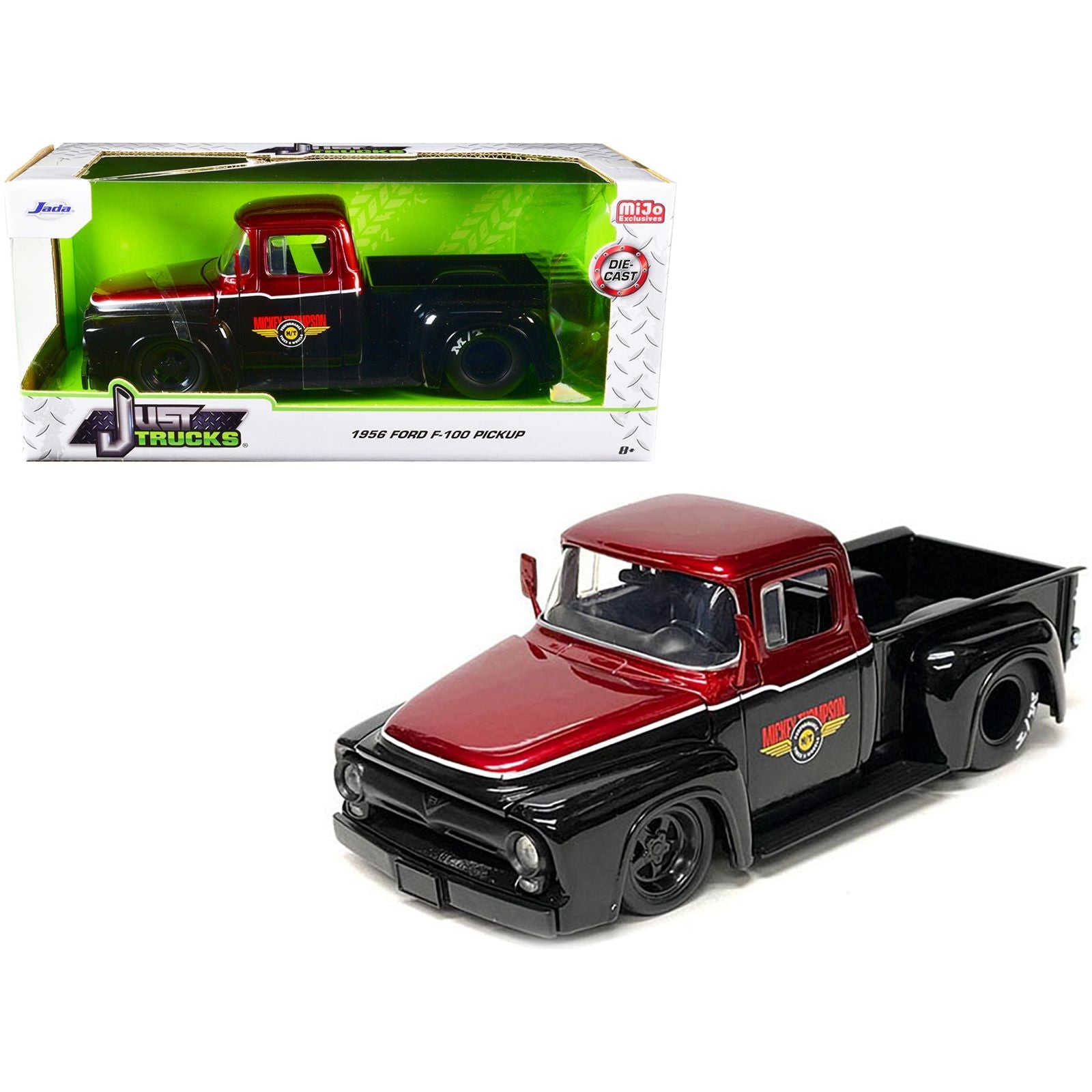 1956 Ford F - 100 Pickup Truck "Mickey Thompson Performance Tires & Wheels" Black and Red Metallic "Just Trucks" Series 1/24 Diecast Model Car by Jada - Jada - ModelCars.com