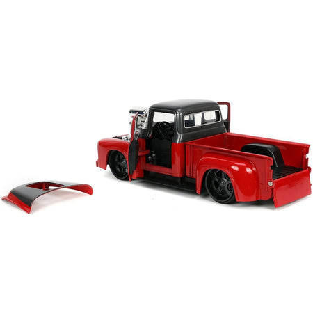 1956 Ford F-100 Pickup Truck Red and Dark Gray Metallic with Extra Wheels "Just Trucks" Series 1/24 Diecast Model Car by Jada-Jada-ModelCars.com