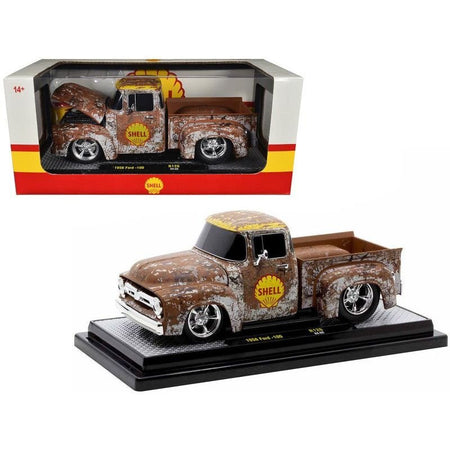 1956 Ford F-100 Pickup Truck "Shell" White with Yellow Top (Rusted) Limited Edition to 4250 pieces Worldwide 1/24 Diecast Model Car by M2 Machines-M2-ModelCars.com