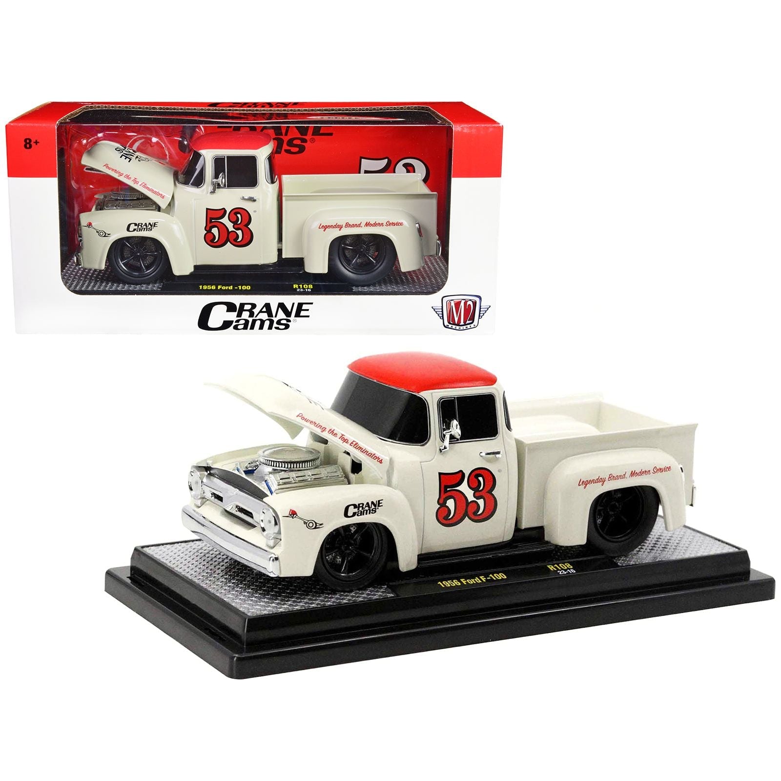 1956 Ford F - 100 Pickup Truck Wimbledon White with Red Top "Crane Cams" Limited Edition to 6150 pieces Worldwide 1/24 Diecast Model Car by M2 Machines - M2 - ModelCars.com