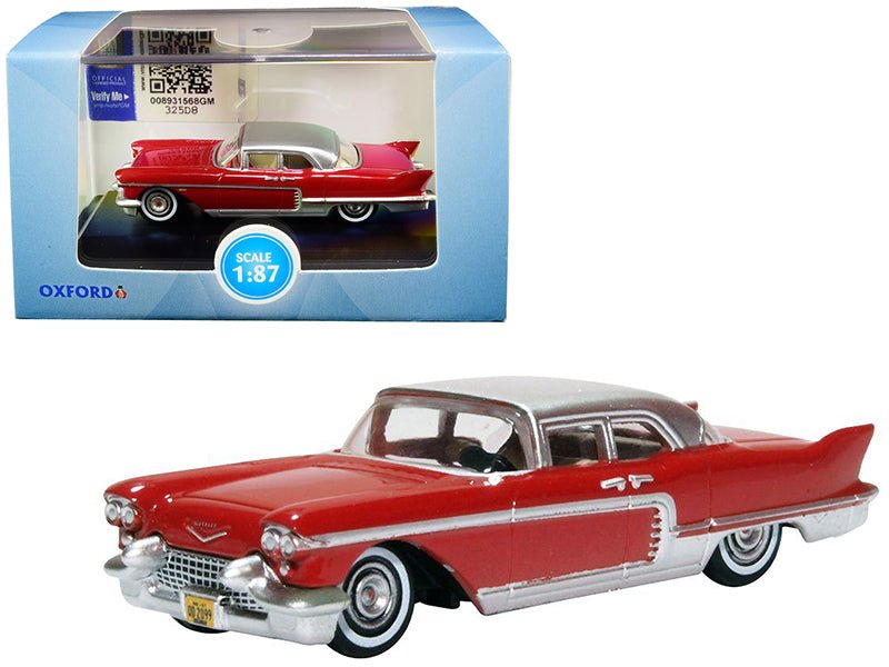 1957 Cadillac Eldorado Brougham Dakota Red with Silver Metallic Top 1/87 (HO) Scale Diecast Model Car by Oxford Diecast-Oxford Diecast-ModelCars.com