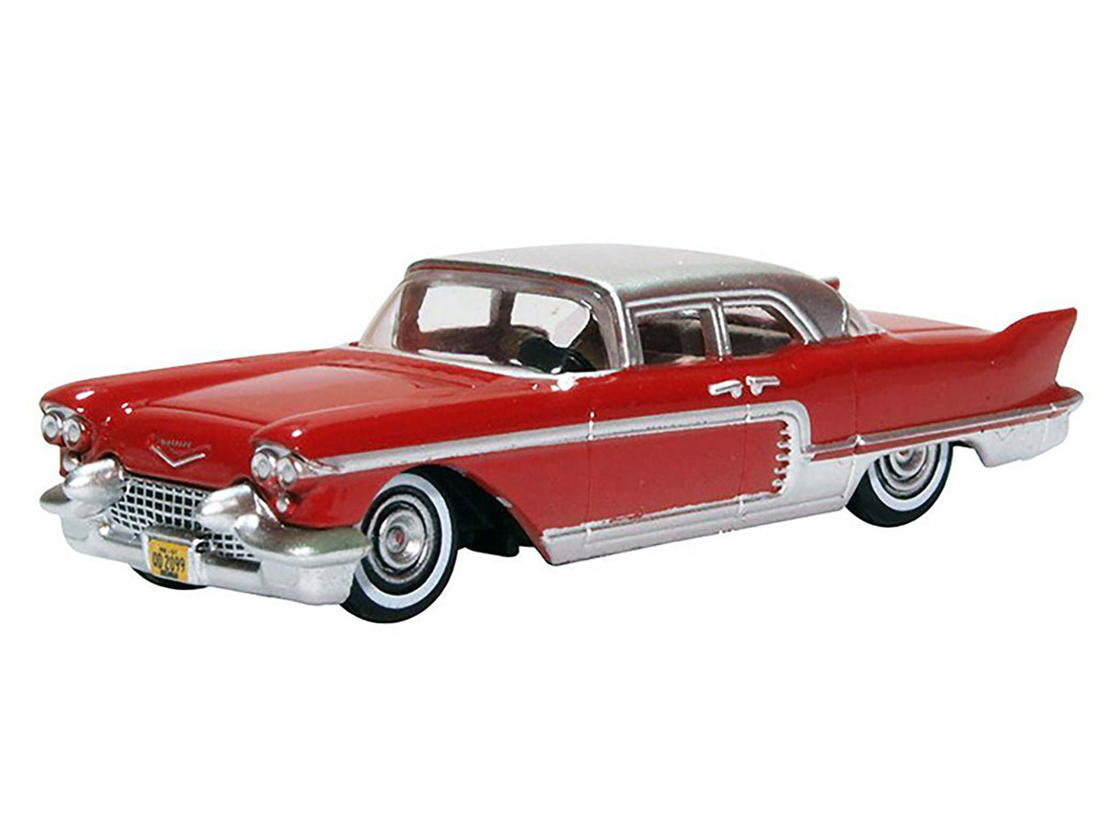 1957 Cadillac Eldorado Brougham Dakota Red with Silver Metallic Top 1/87 (HO) Scale Diecast Model Car by Oxford Diecast-Oxford Diecast-ModelCars.com