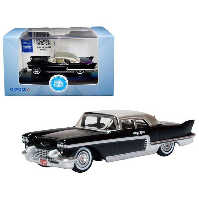1957 Cadillac Eldorado Brougham Ebony Black with Silver Metallic Top 1/87 (HO) Scale Diecast Model Car by Oxford Diecast - Oxford Diecast - ModelCars.com
