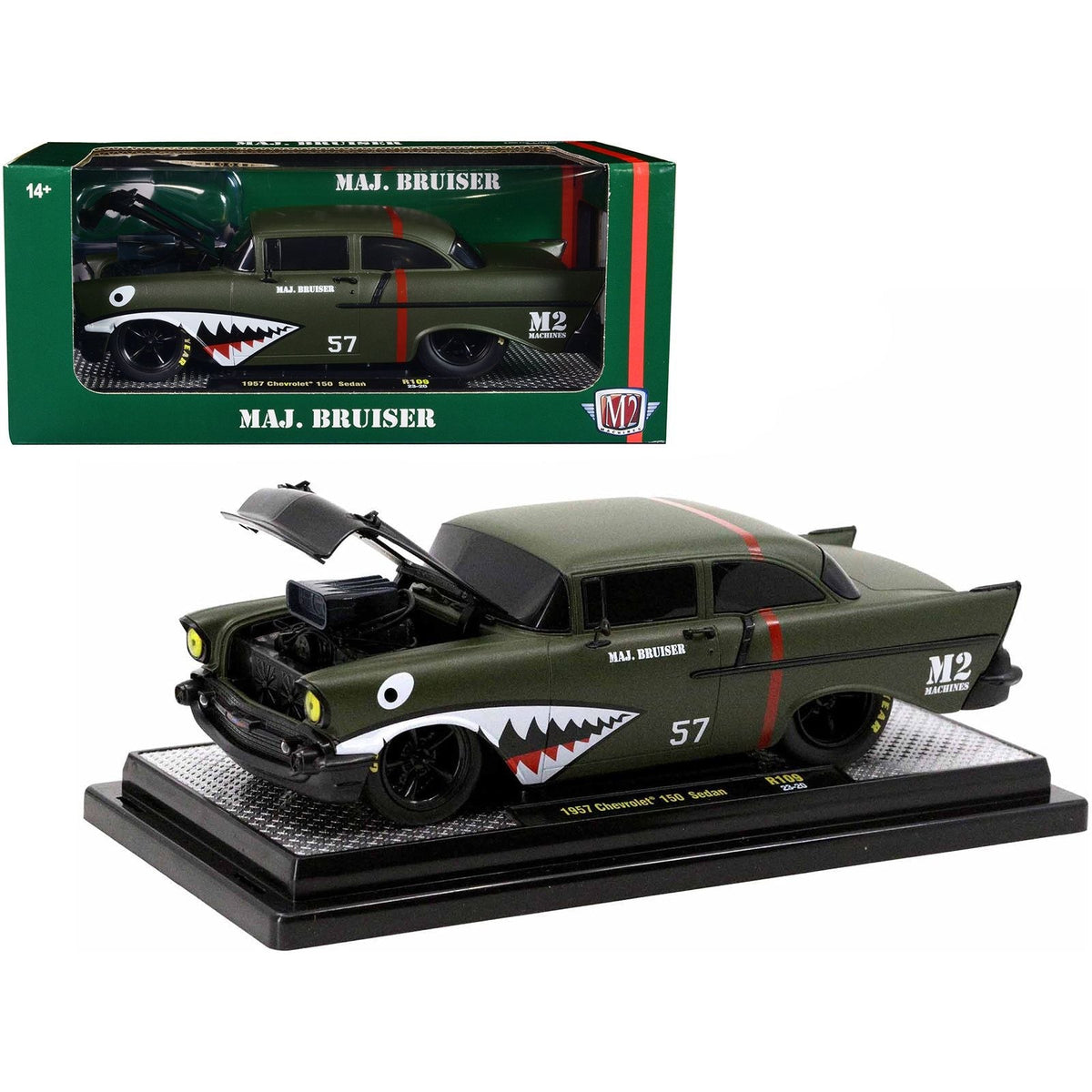 1957 Chevrolet 150 Sedan 57 Matt Green Metallic "Major Bruiser" Limited Edition to 5650 pieces Worldwide 1/24 Diecast Model Car by M2 Machines-M2-ModelCars.com
