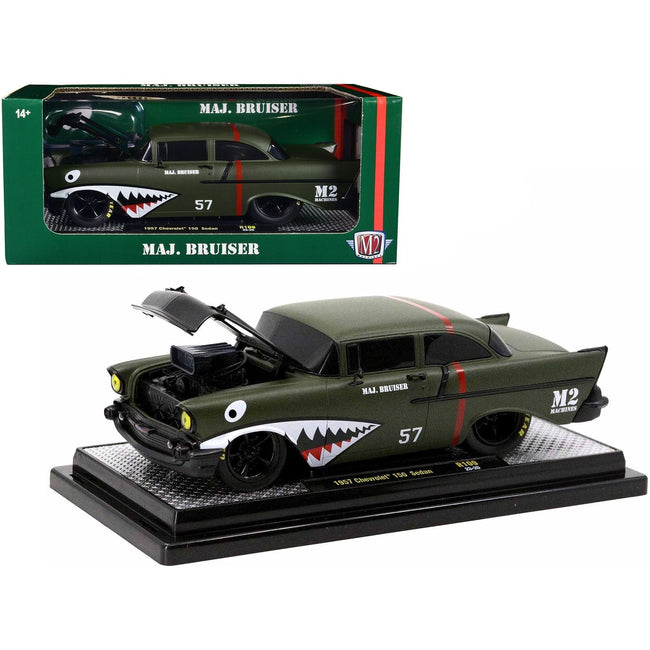 1957 Chevrolet 150 Sedan 57 Matt Green Metallic "Major Bruiser" Limited Edition to 5650 pieces Worldwide 1/24 Diecast Model Car by M2 Machines-M2-ModelCars.com