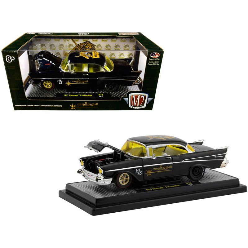 1957 Chevrolet 210 Hardtop "Weiand" Black Limited Edition to 5880 pieces Worldwide 1/24 Diecast Model Car by M2 Machines-M2-ModelCars.com