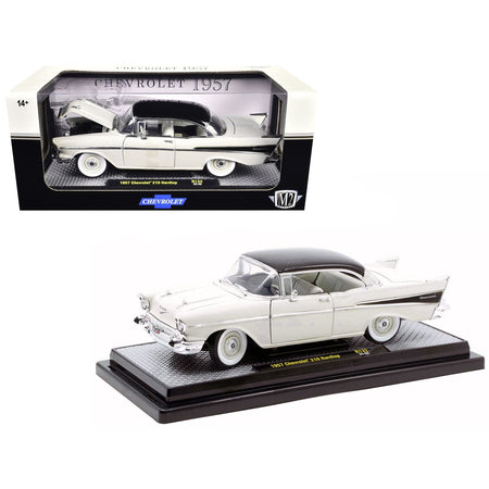 1957 Chevrolet 210 Hardtop White with a Black Top and White and Black Interior Limited Edition to 6650 pieces Worldwide 1/24 Diecast Model Car by M2 Machines-M2-ModelCars.com