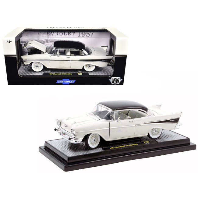 1957 Chevrolet 210 Hardtop White with a Black Top and White and Black Interior Limited Edition to 6650 pieces Worldwide 1/24 Diecast Model Car by M2 Machines-M2-ModelCars.com