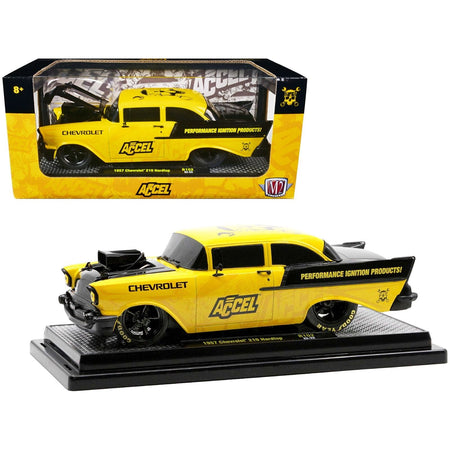 1957 Chevrolet 210 Hardtop Yellow and Black with Graphics "Accel" Limited Edition to 2650 pieces Worldwide 1/24 Diecast Model Car by M2 Machines-M2-ModelCars.com