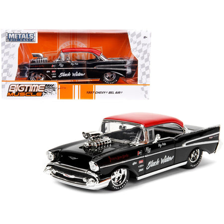 1957 Chevrolet Bel Air Black with Red Top "Pete's Auto Body: Black Widow" "Bigtime Muscle" Series 1/24 Diecast Model Car by Jada-Jada-ModelCars.com