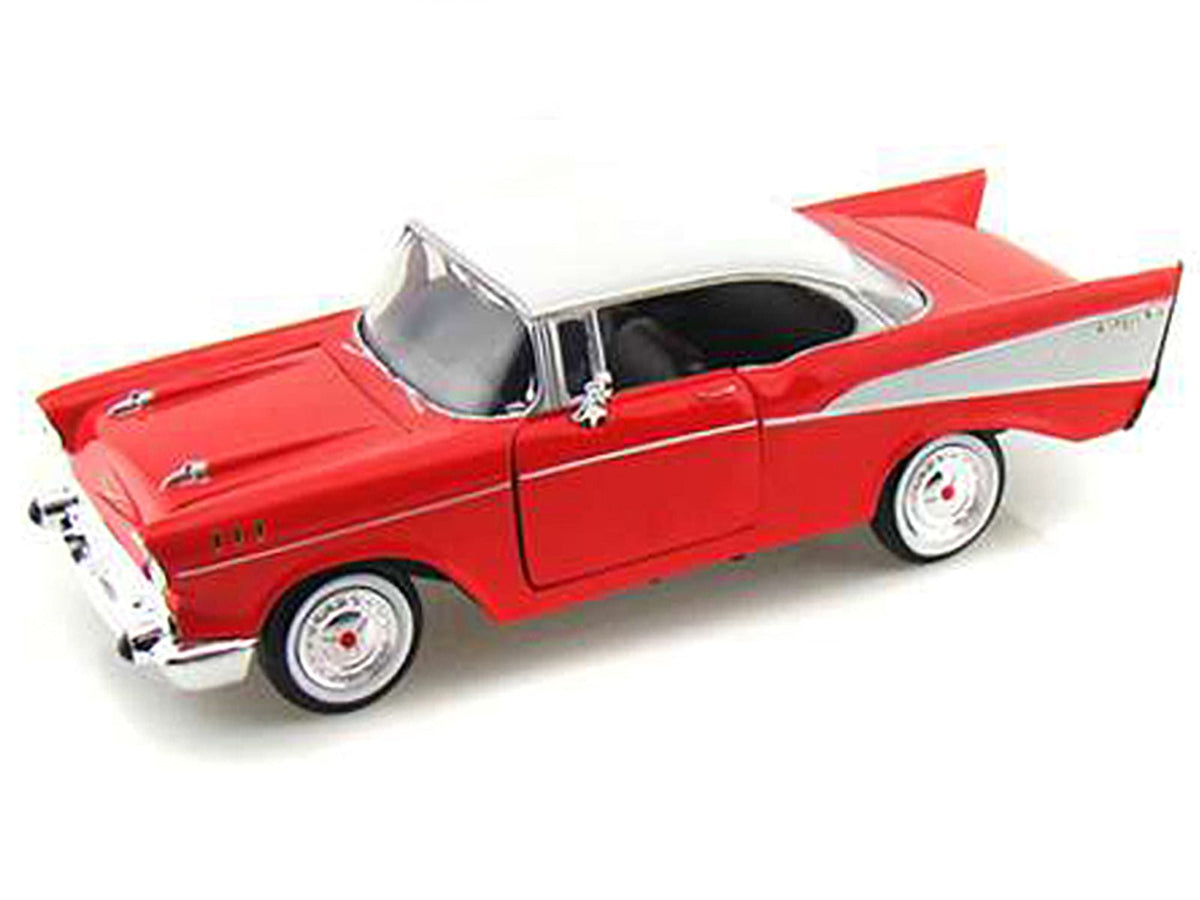 1957 Chevrolet Bel Air Burgundy Metallic and Silver Metallic "Timeless Legends" Series 1/24 Diecast Model Car by Motormax-Motormax-ModelCars.com