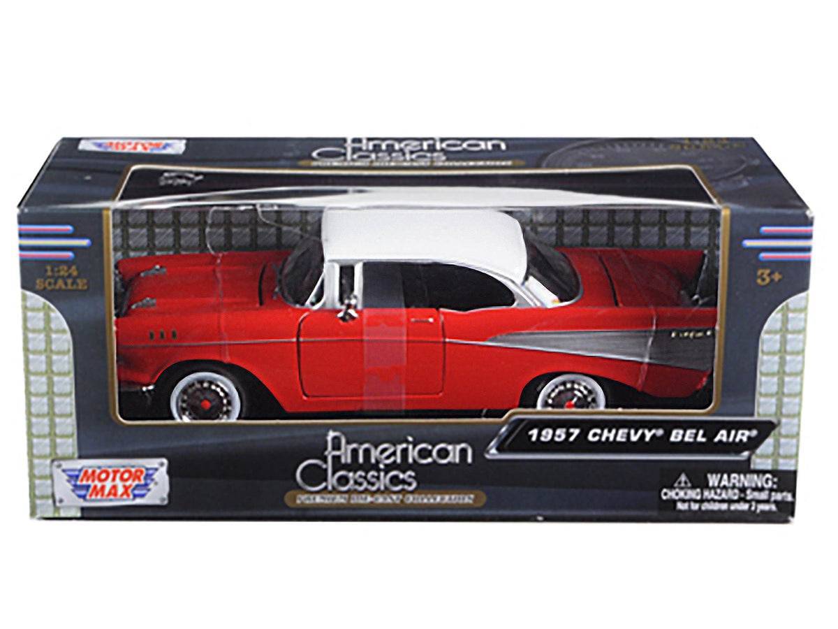 1957 Chevrolet Bel Air Burgundy Metallic and Silver Metallic "Timeless Legends" Series 1/24 Diecast Model Car by Motormax-Motormax-ModelCars.com