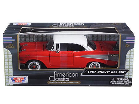 1957 Chevrolet Bel Air Burgundy Metallic and Silver Metallic "Timeless Legends" Series 1/24 Diecast Model Car by Motormax-Motormax-ModelCars.com