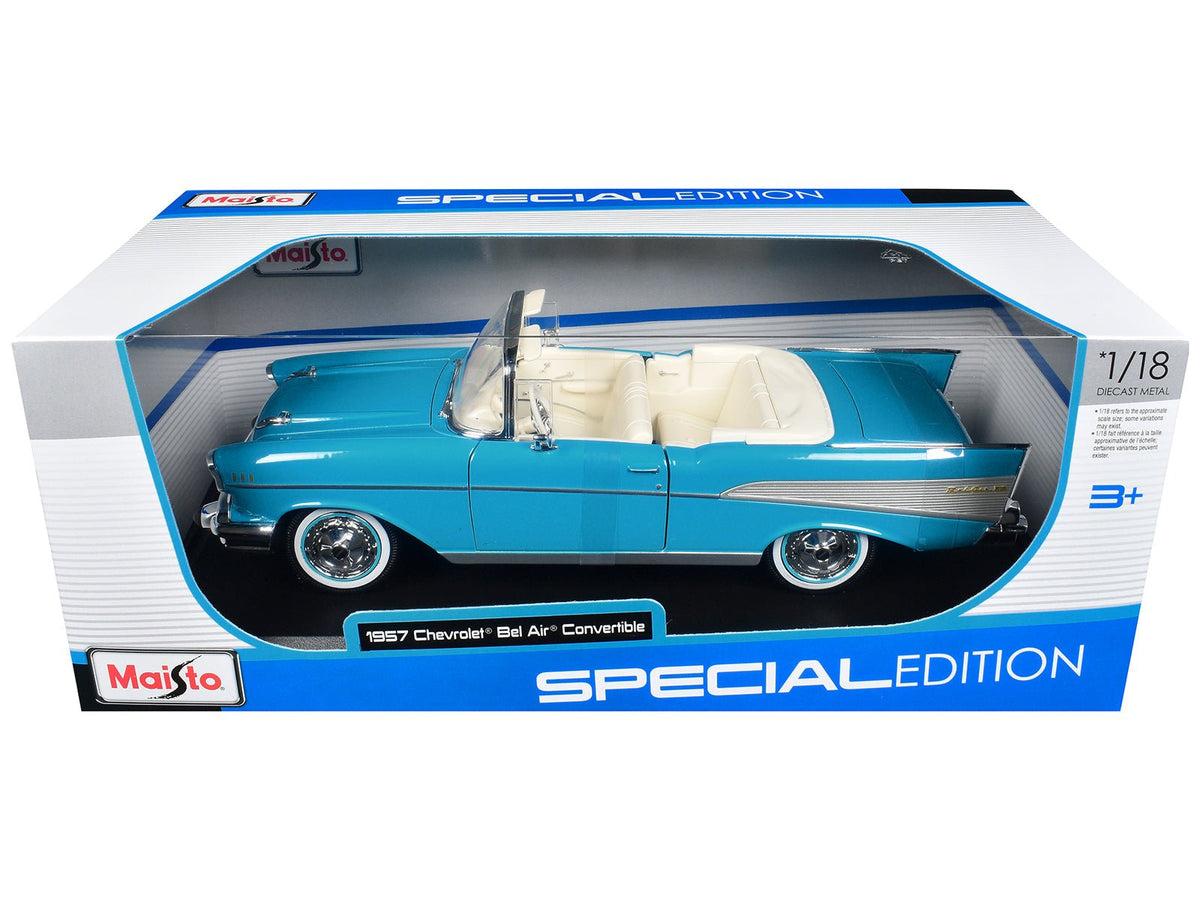 1957 Chevrolet Bel Air Convertible Blue with White Interior "Special Edition" Series 1/18 Diecast Model Car by Maisto-Maisto-ModelCars.com