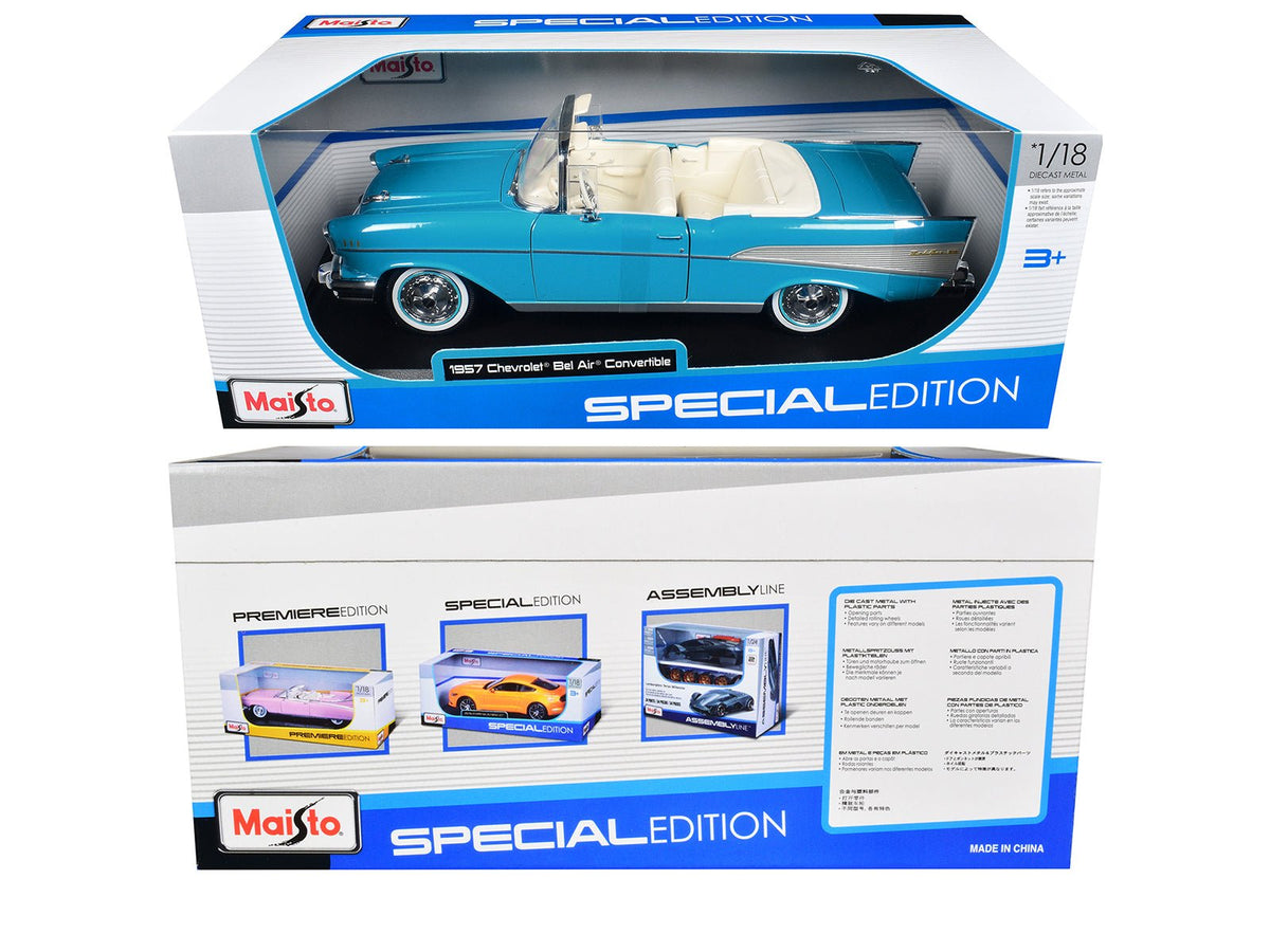1957 Chevrolet Bel Air Convertible Blue with White Interior "Special Edition" Series 1/18 Diecast Model Car by Maisto-Maisto-ModelCars.com