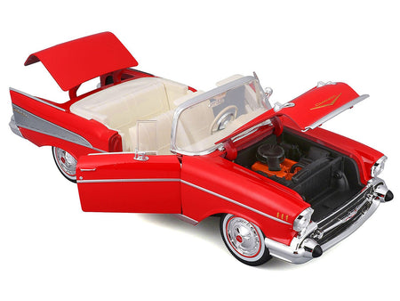 1957 Chevrolet Bel Air Convertible Red with White Interior "Special Edition" Series 1/18 Diecast Model Car by Maisto-Maisto-ModelCars.com