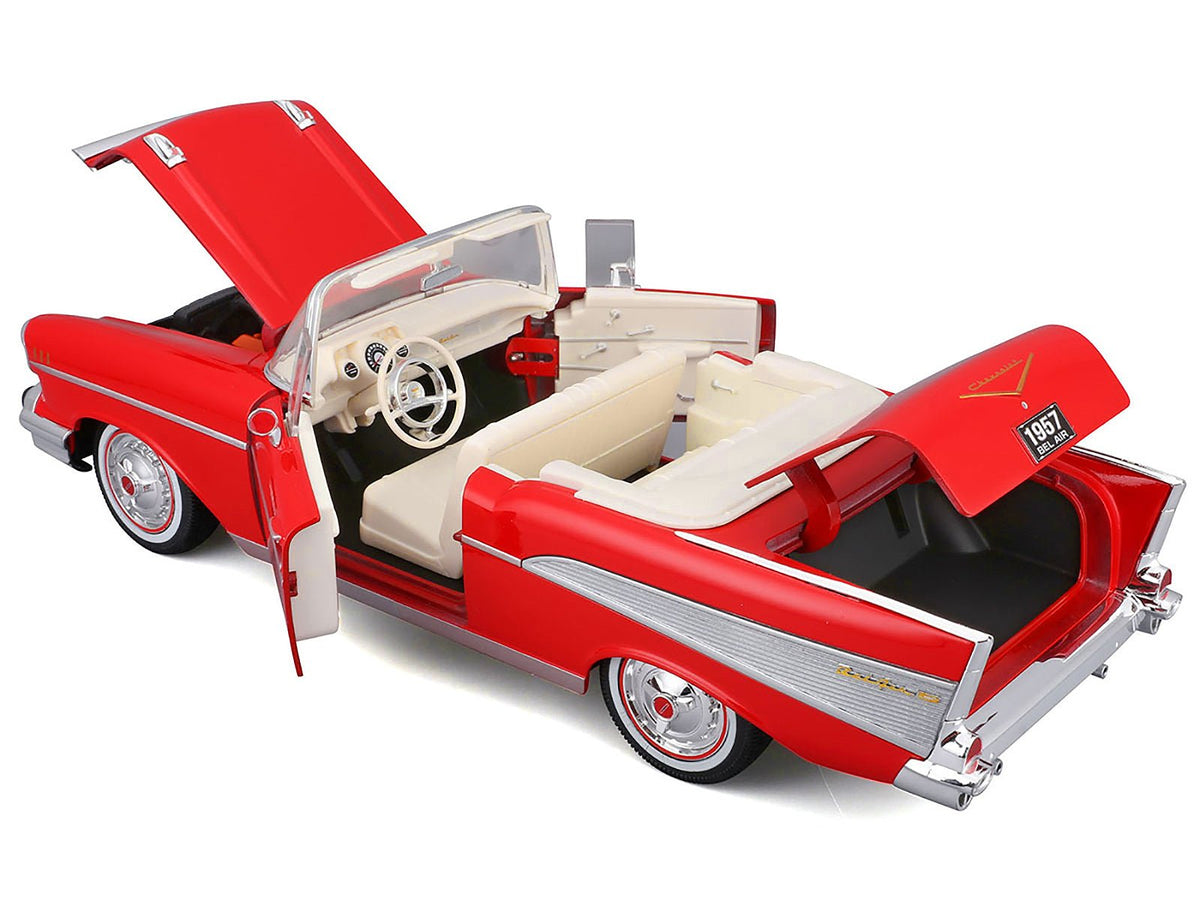 1957 Chevrolet Bel Air Convertible Red with White Interior "Special Edition" Series 1/18 Diecast Model Car by Maisto-Maisto-ModelCars.com