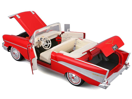 1957 Chevrolet Bel Air Convertible Red with White Interior "Special Edition" Series 1/18 Diecast Model Car by Maisto-Maisto-ModelCars.com
