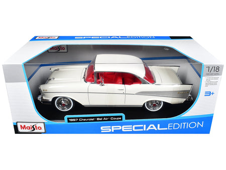 1957 Chevrolet Bel Air Coupe White with Red Interior "Special Edition" Series 1/18 Diecast Model Car by Maisto-Maisto-ModelCars.com