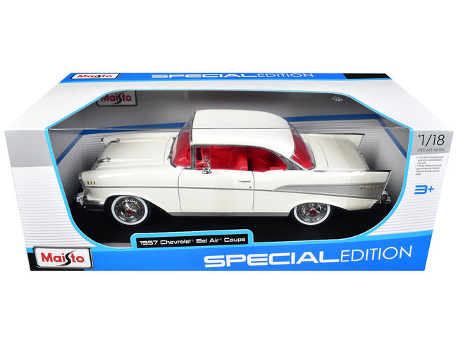 1957 Chevrolet Bel Air Coupe White with Red Interior "Special Edition" Series 1/18 Diecast Model Car by Maisto-Maisto-ModelCars.com