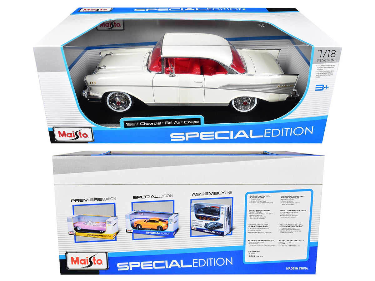 1957 Chevrolet Bel Air Coupe White with Red Interior "Special Edition" Series 1/18 Diecast Model Car by Maisto-Maisto-ModelCars.com