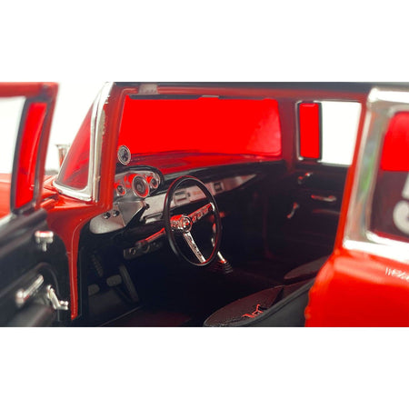 1957 Chevrolet Bel Air Gasser "Shake Rattle & Run Tribute" Red with Black Top and Graphics Limited Edition to 380 pieces Worldwide 1/18 Diecast Model Car by ACME - Acme - ModelCars.com