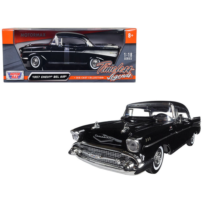 1957 Chevrolet Bel Air Hardtop Black "Timeless Classics" 1/18 Diecast Model Car by Motormax - Motormax - ModelCars.com