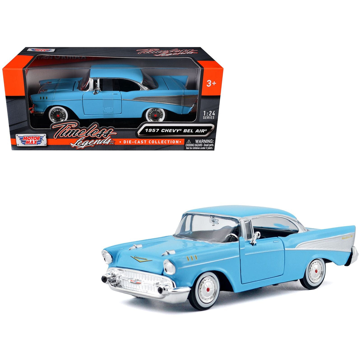 1957 Chevrolet Bel Air Light Blue "Timeless Legends" Series 1/24 Diecast Model Car by Motormax-Motormax-ModelCars.com