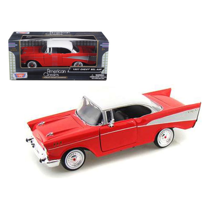 1957 Chevrolet Bel Air Red with White Top 1/24 Diecast Model Car by Motormax - Motormax - ModelCars.com