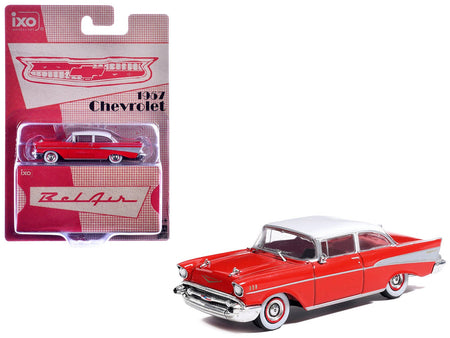 1957 Chevrolet Bel Air Red with White Top and Red Interior 1/64 Diecast Model by IXO Models-IXO-ModelCars.com