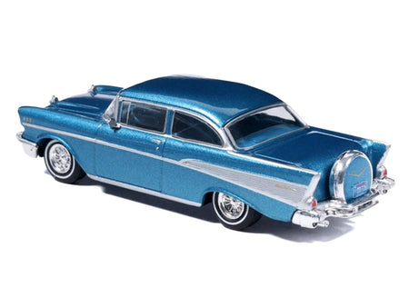 1957 Chevrolet Bel Air Sedan Harbor Blue Metallic with Blue Interior 1/64 Diecast Model Car by IXO Models-IXO-ModelCars.com