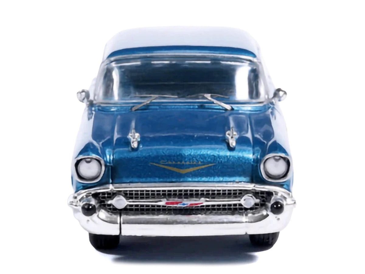 1957 Chevrolet Bel Air Sedan Harbor Blue Metallic with Blue Interior 1/64 Diecast Model Car by IXO Models-IXO-ModelCars.com