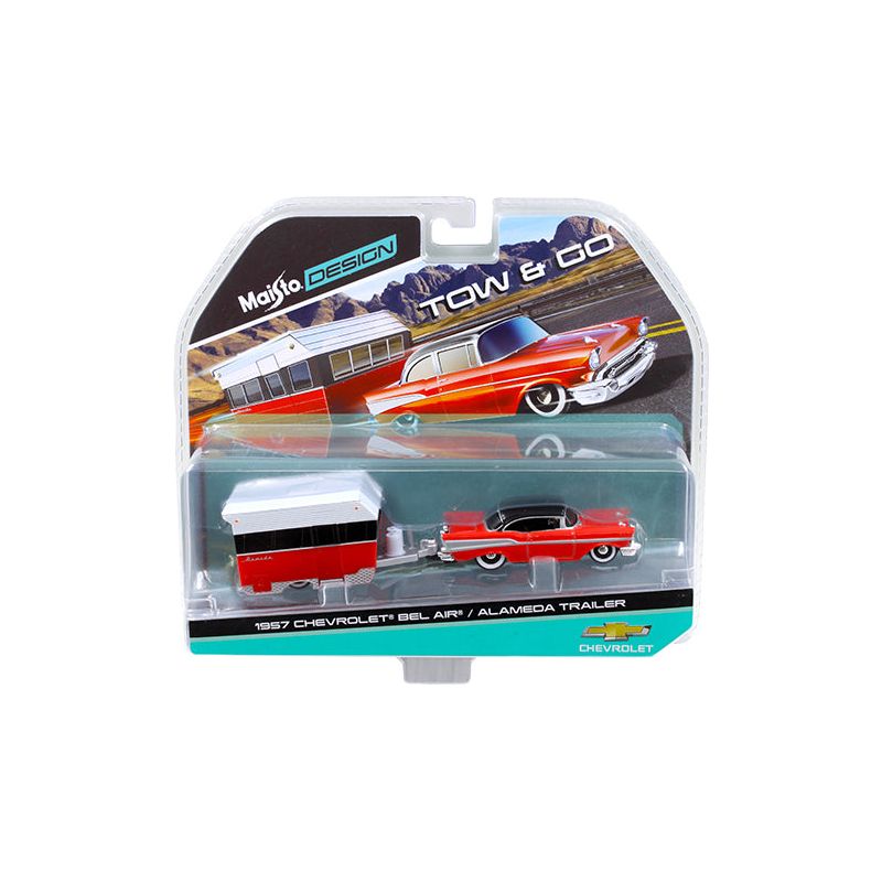 1957 Chevrolet Bel Air with Alameda Trailer Red Tow & Go 1/64 Diecast Model by Maisto - Maisto - ModelCars.com