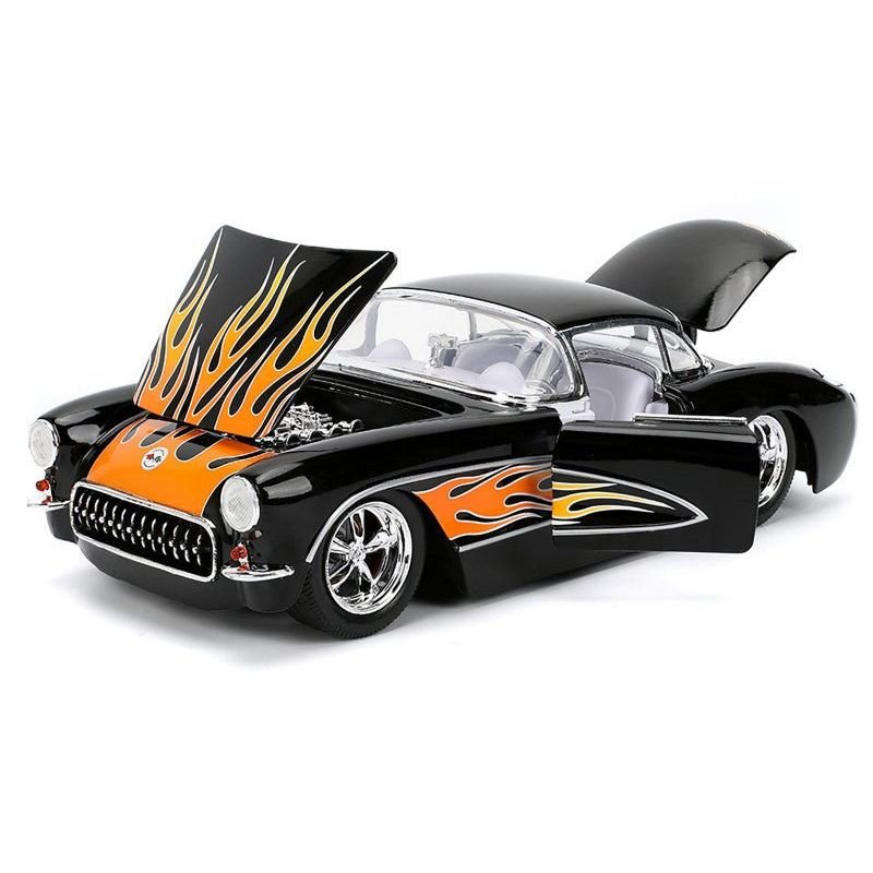 1957 Chevrolet Corvette Black with Flame Graphics and White Interior "Bigtime Muscle" Series 1/24 Diecast Model Car by Jada-Jada-ModelCars.com