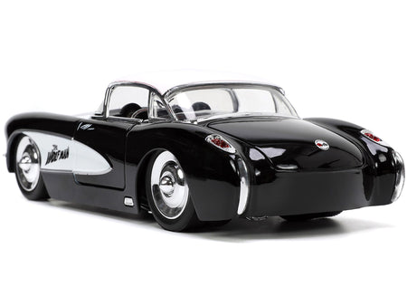 1957 Chevrolet Corvette Black with White Top and Wolfman Diecast Figure "Universal Monsters" "Hollywood Rides" Series 1/24 Diecast Model Car by Jada-Jada-ModelCars.com